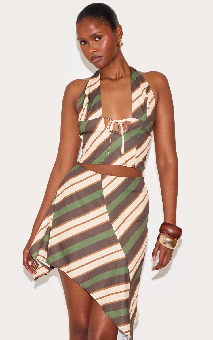 Green Striped Halterneck Top image 1