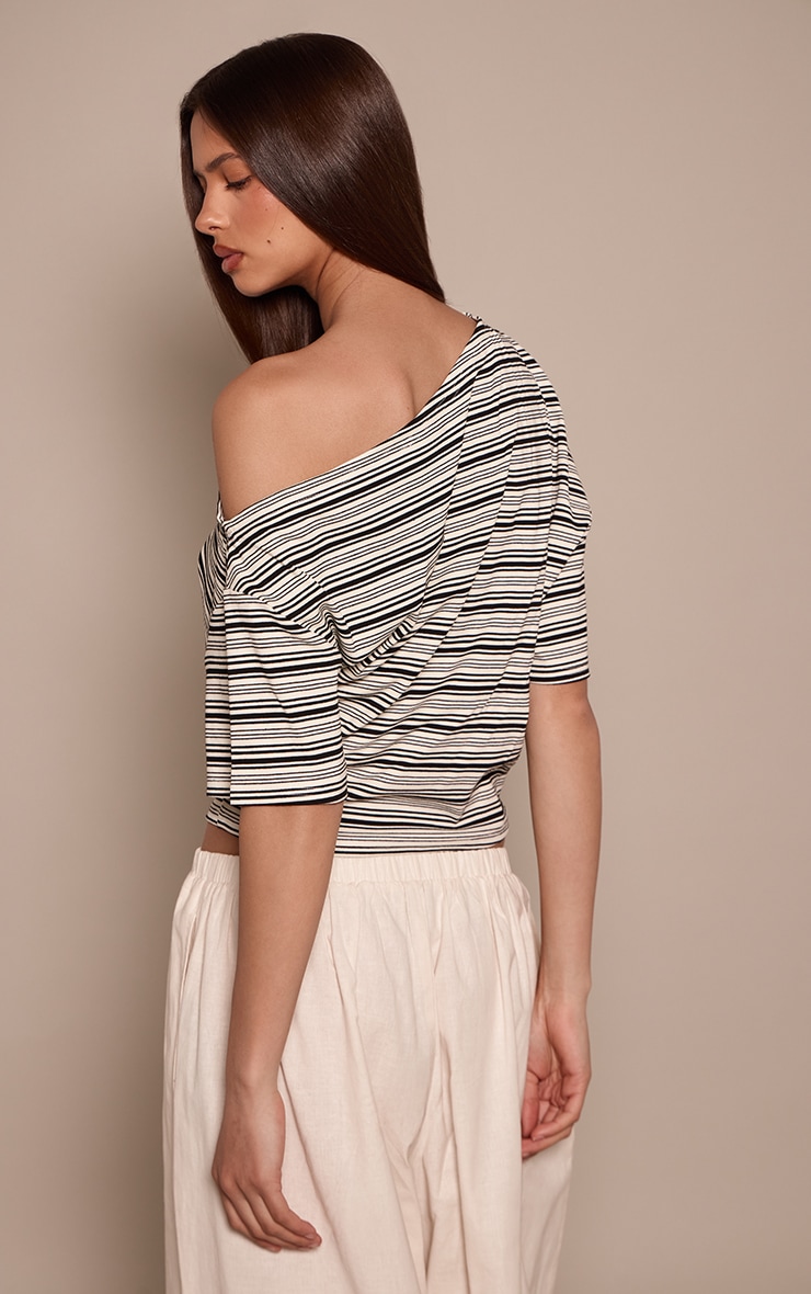 Black and White Soft Striped Rib Slouchy Top image 2