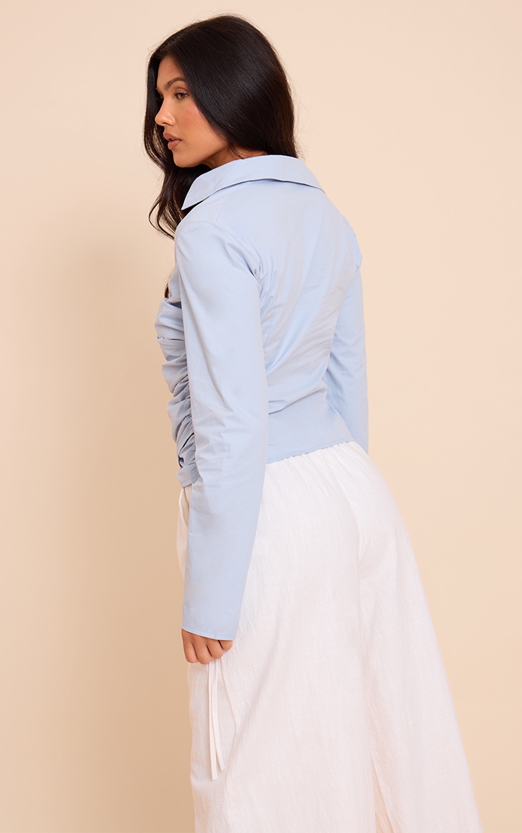 Blue Cotton Fitted Wrap Detail Shirt image 2