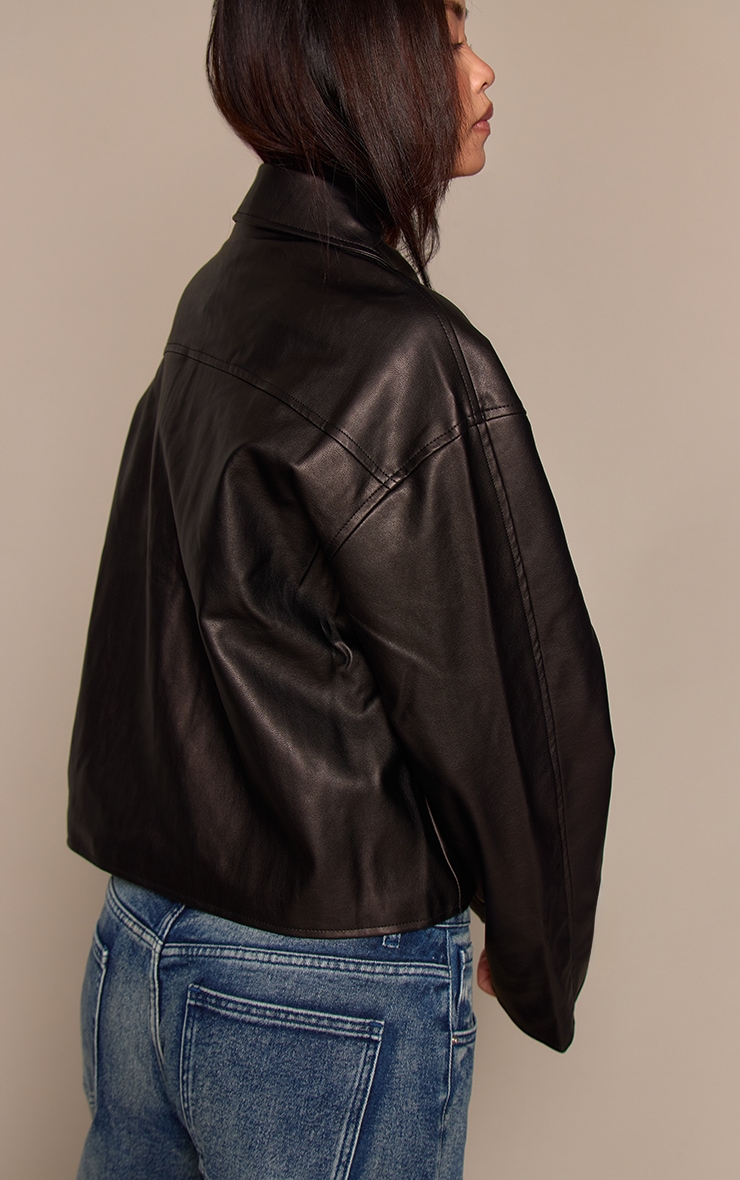 Black Zip Through Pu Jacket image 2