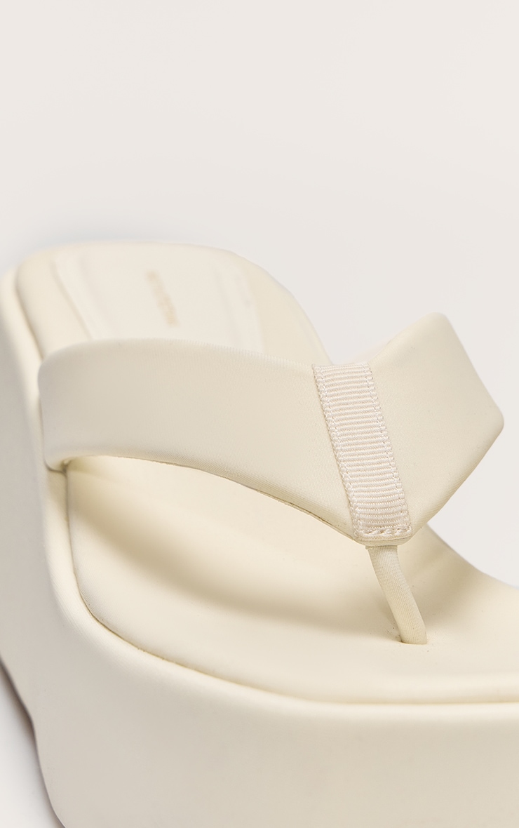 Cream Lycra Square Toe Thong Flatform Wedge Sandals image 4