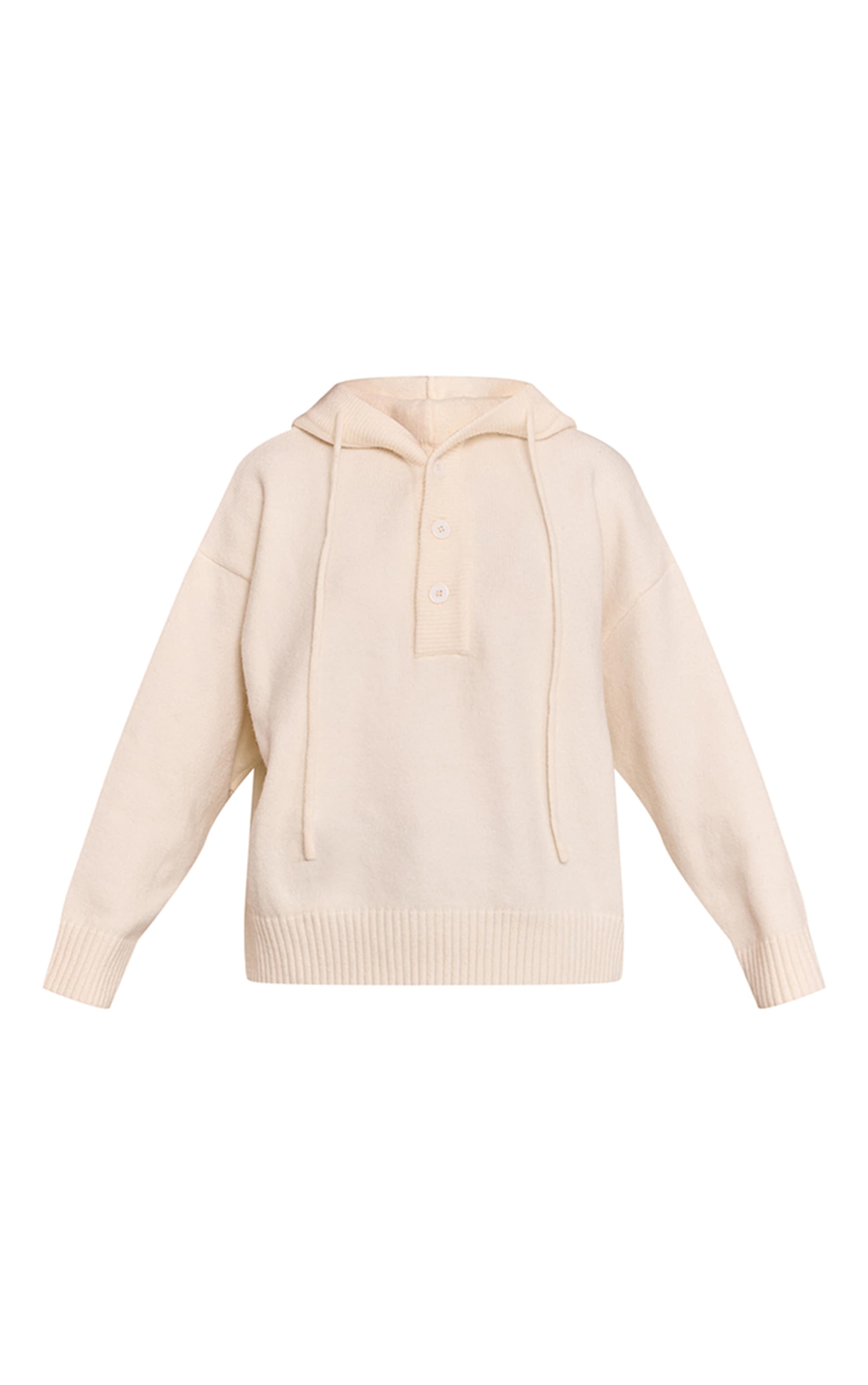Cream Knitted Button Detail Oversized Hoodie  image 5