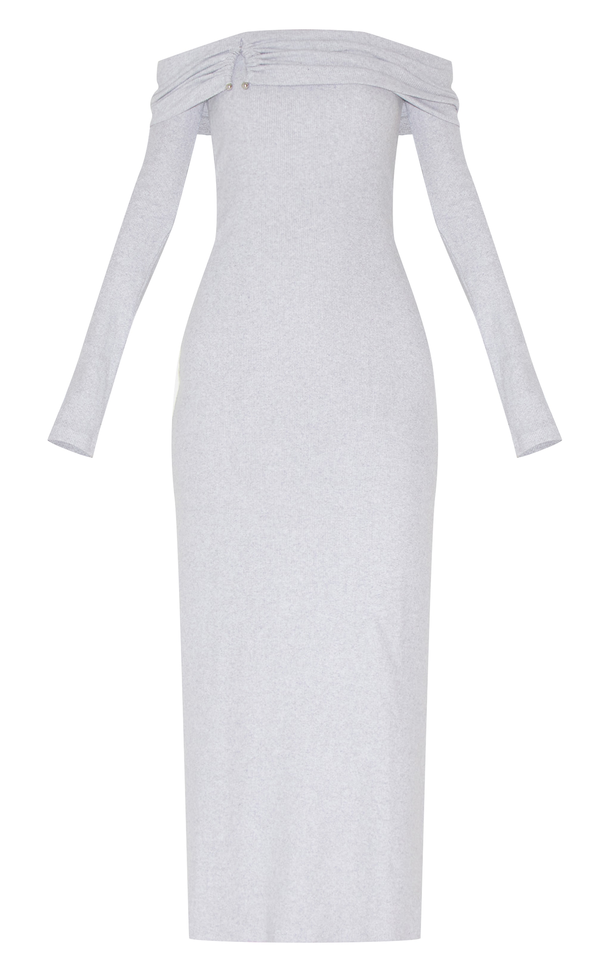 Ash Grey Heavy Brushed Rib Bardot Trim Maxi Dress image 5