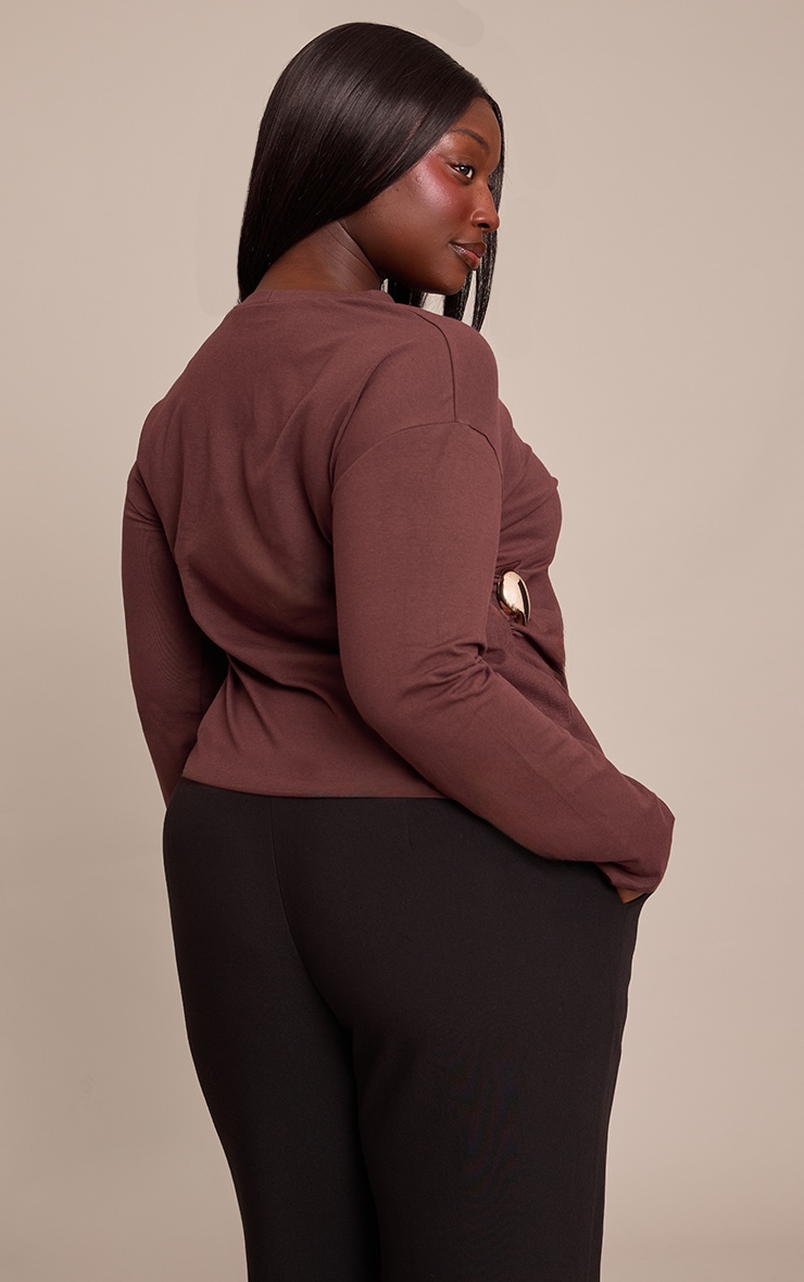 Plus Chocolate Cotton Side Trim Detail Long Sleeve T-shirt  image 2