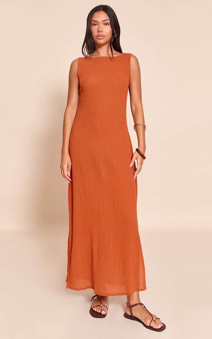Robe longue en étamine orange brûlé sans manches image 1