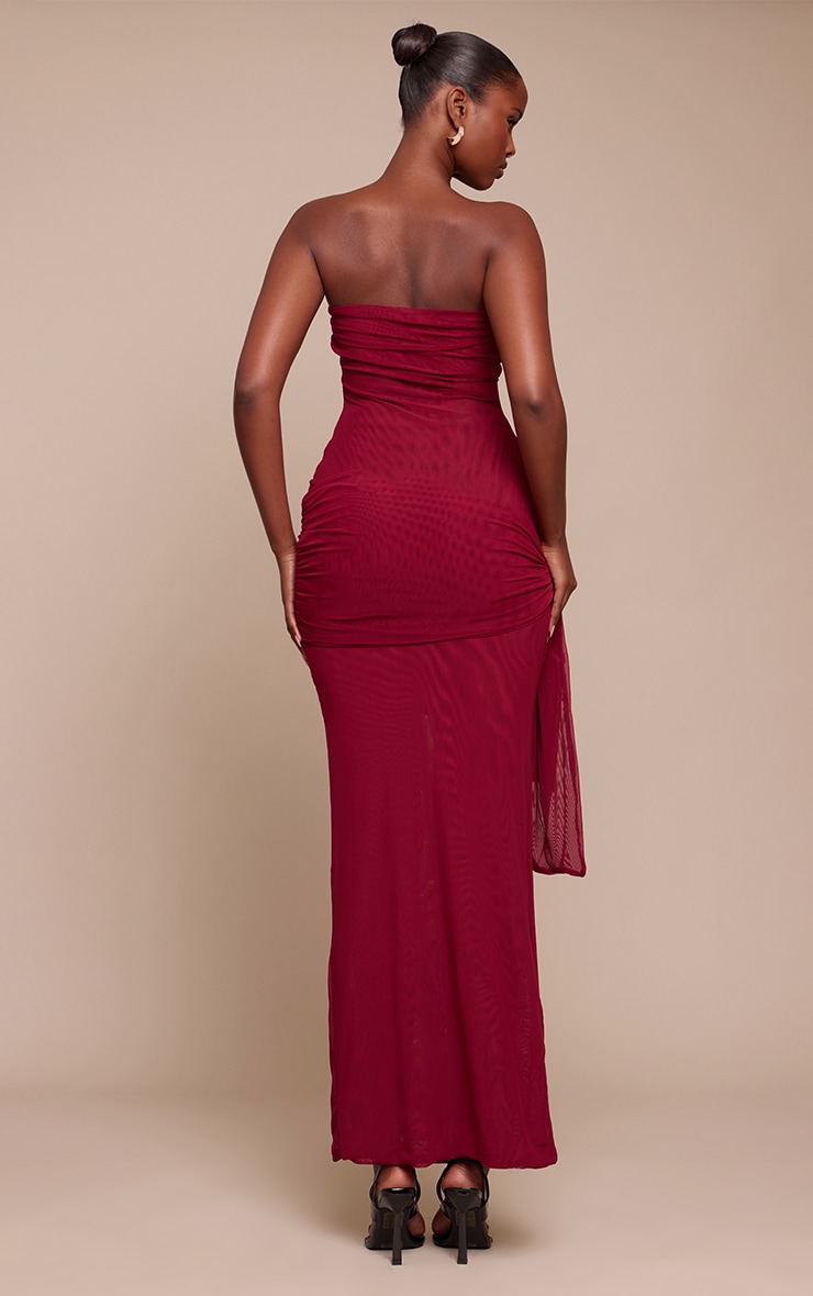 Burgundy Mesh Bandeau Knot Detail Maxi Dress image 2