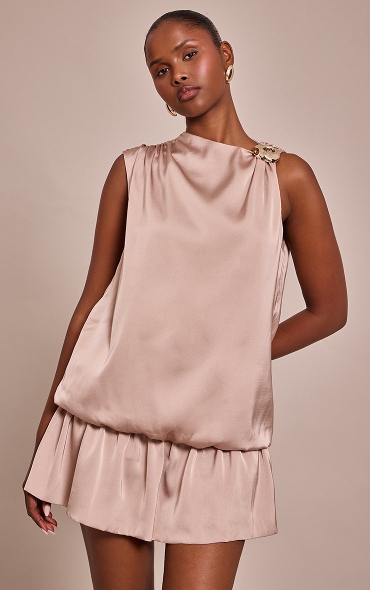Taupe Satin Boxy Mini Dress image 1
