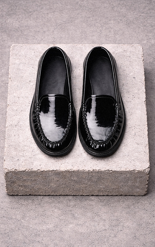Black Patent Slip On Loafers