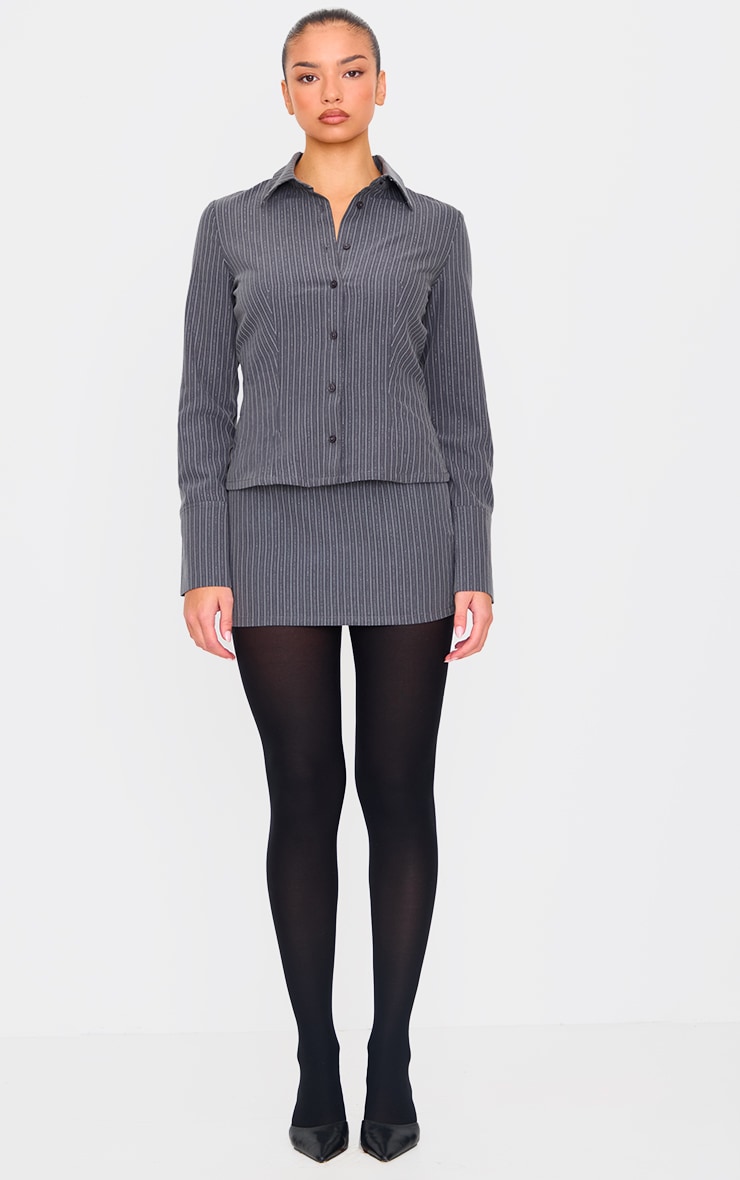 Grey Tailored Woven Glitter Pinstripe Fitted Shirt image 3