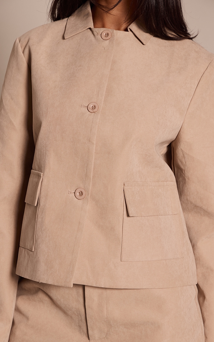 Petite Beige Peachskin Button Up Boxy Jacket  image 4