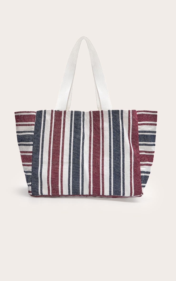 Navy and Burgundy Striped Beach Bag image 5