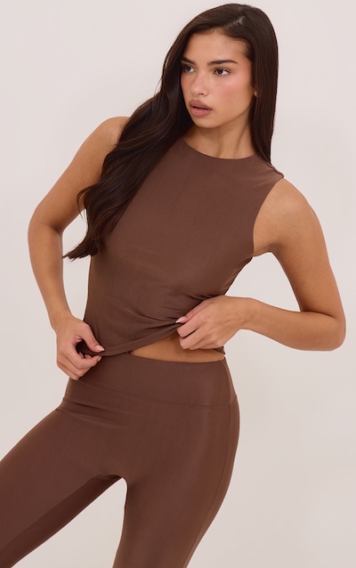 Espresso Polyamide Crew Neck Vest Top