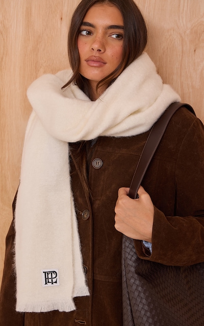 PLT Badge Cream Brushed Knit Scarf