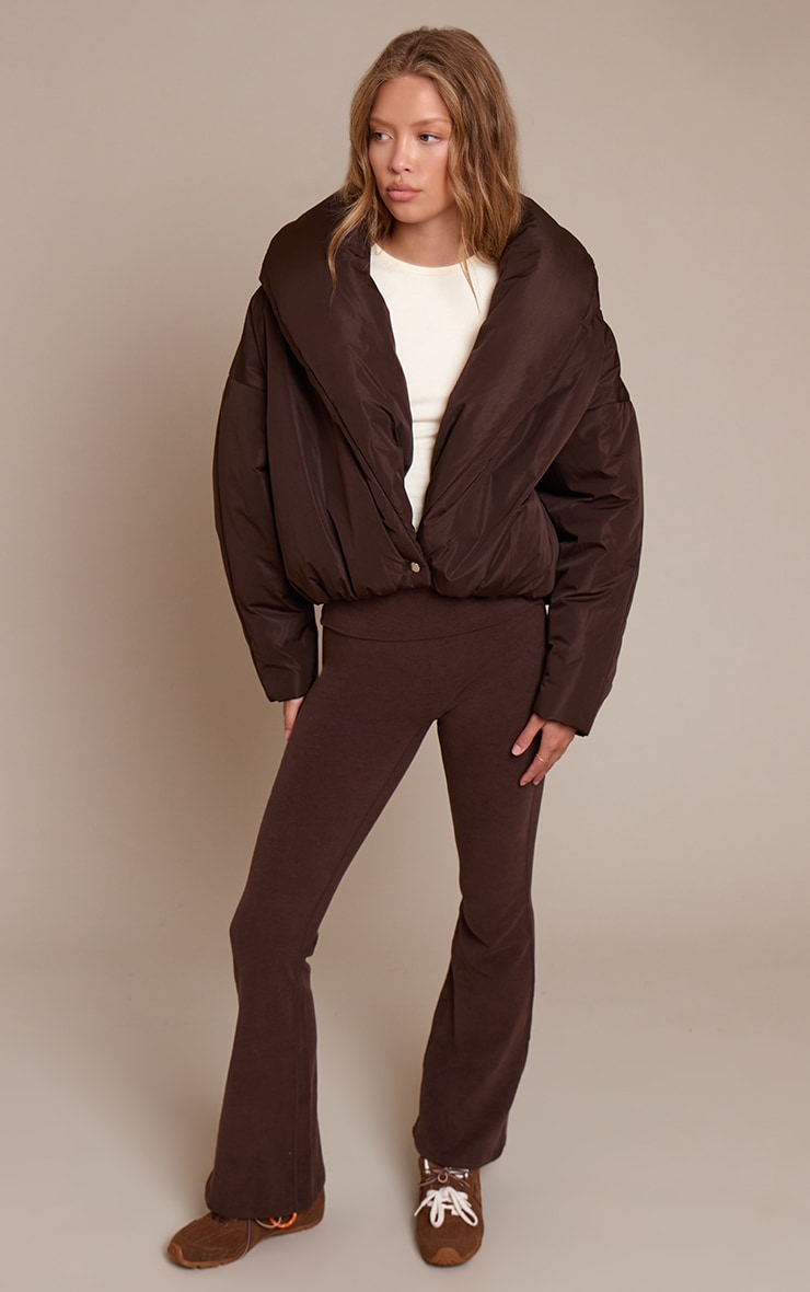 Dark Chocolate Exaggerated Collar Shell Puffer Jacket image 3
