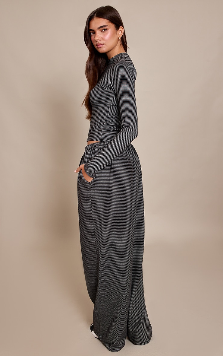 Black Striped Soft Fleece Straight Leg Joggers image 3