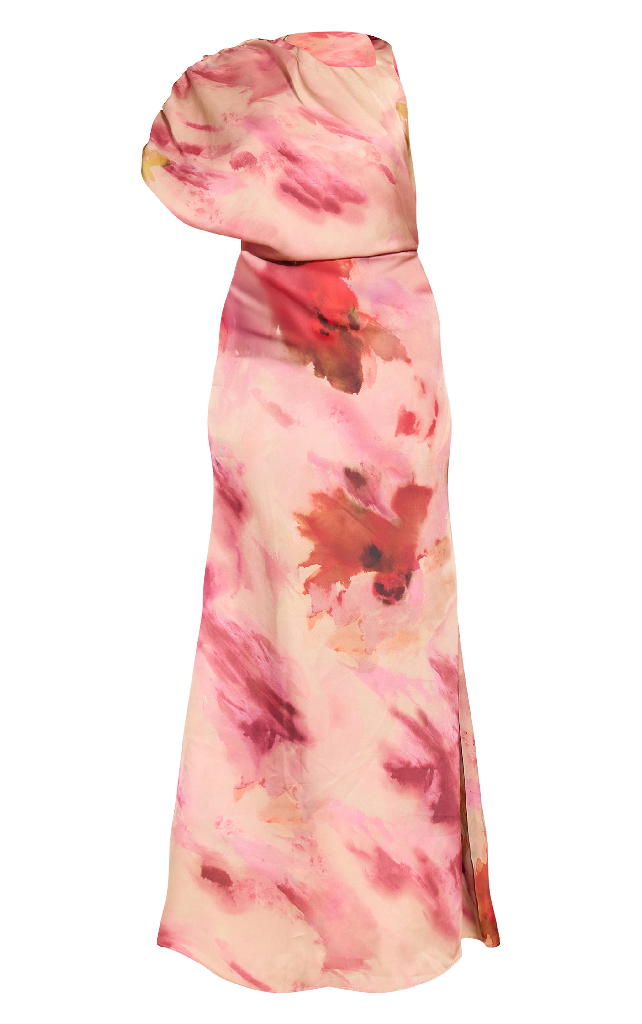 Pink Printed Asymmetric Ruched Detail Maxi Dress image 5