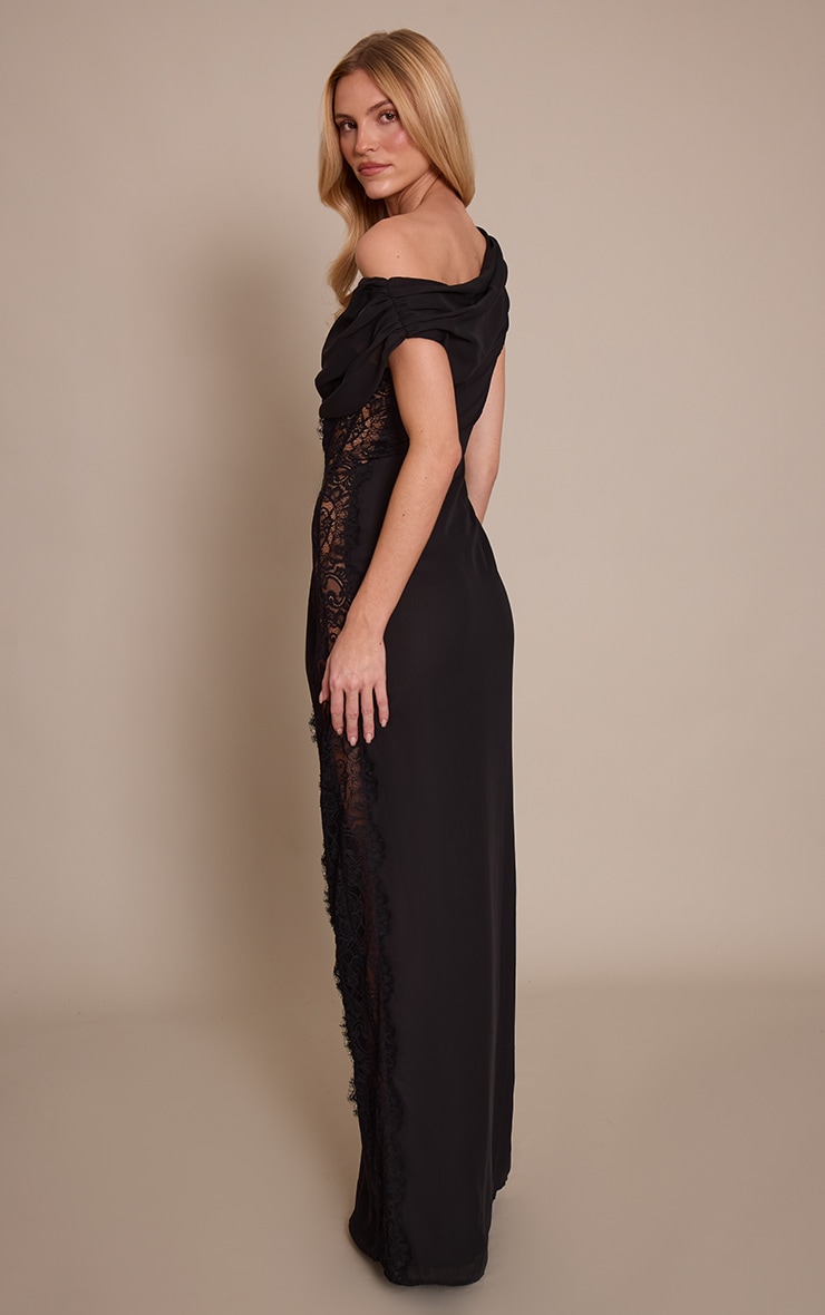 Black Woven Lace Side Detail Maxi Dress image 2