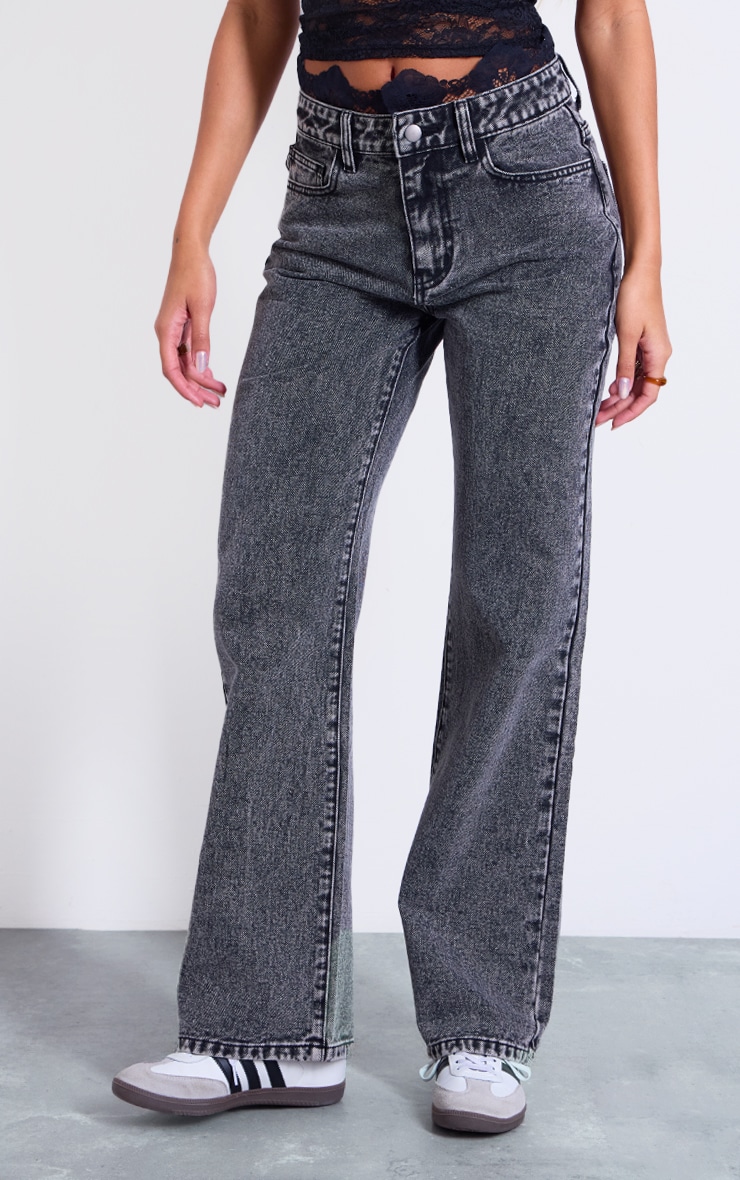 Grey Lace Waistband High Waist Straight Leg Jeans image 2