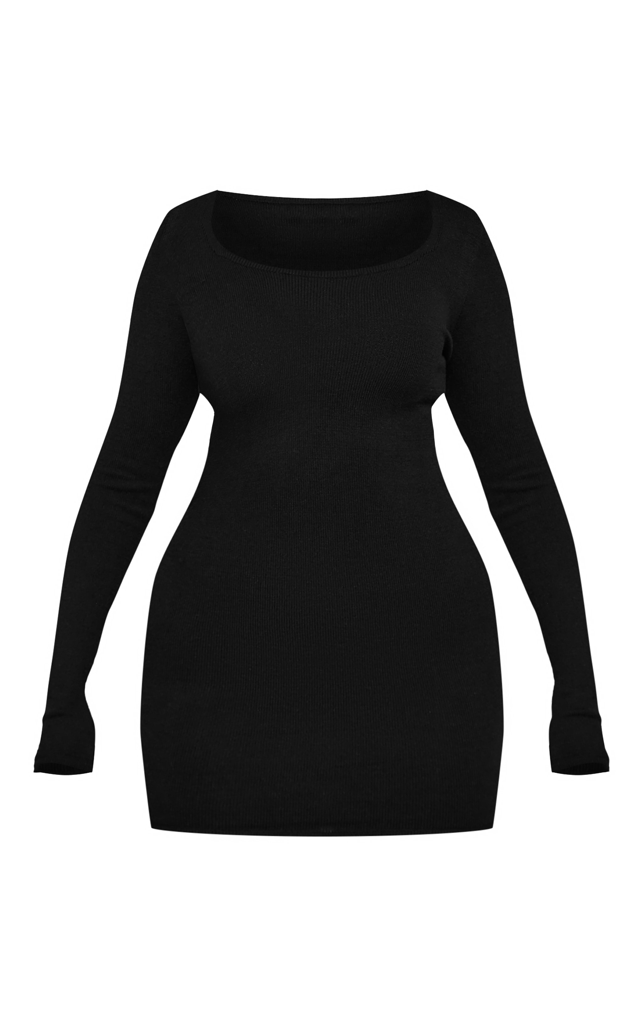Shape Black Scoop Neck Long Sleeve Knitted Mini Dress image 5