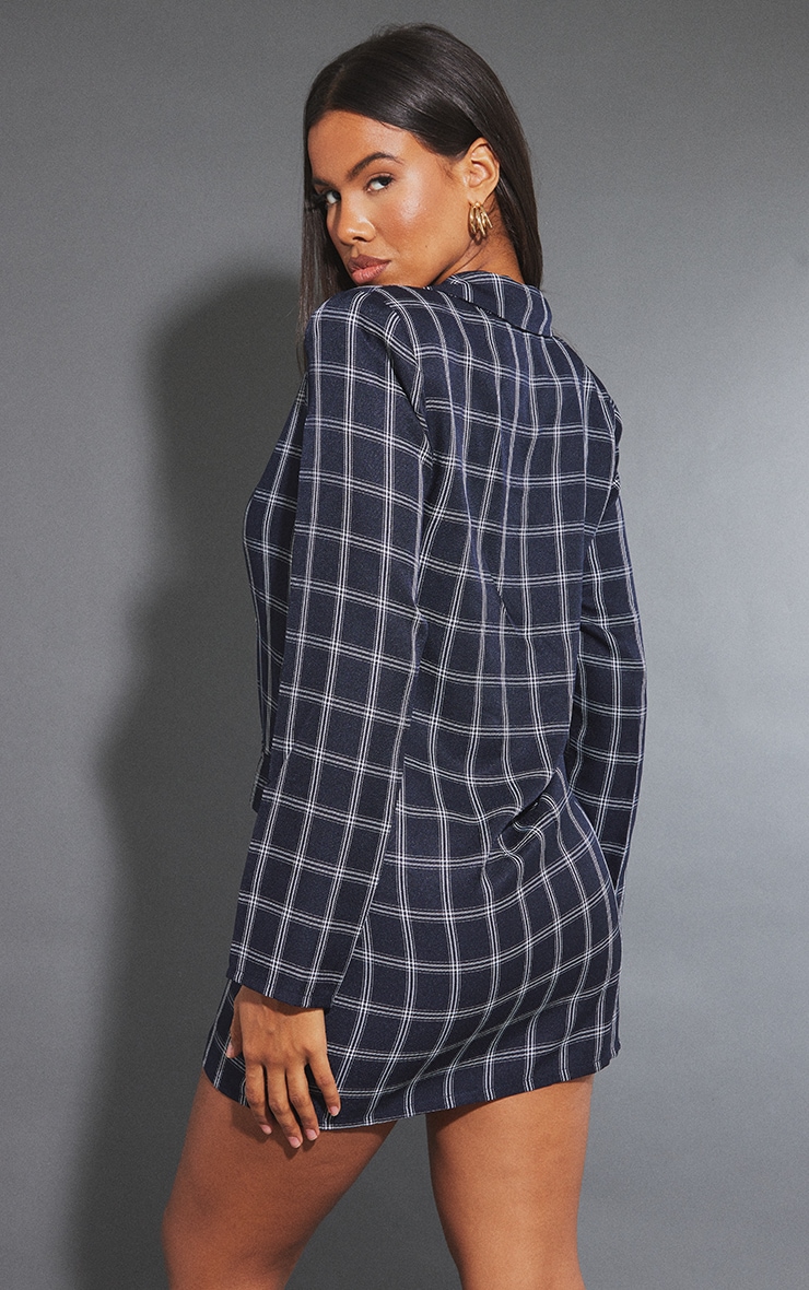 Navy Check Shoulder Pad Blazer Dress Dresses PLT UAE