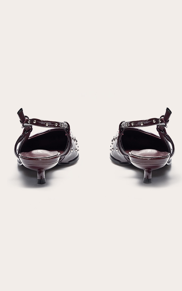 Escarpins en PU verni bordeaux à talon kitten et clous image 4