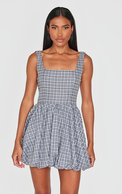 Grey Check Puffball Dress