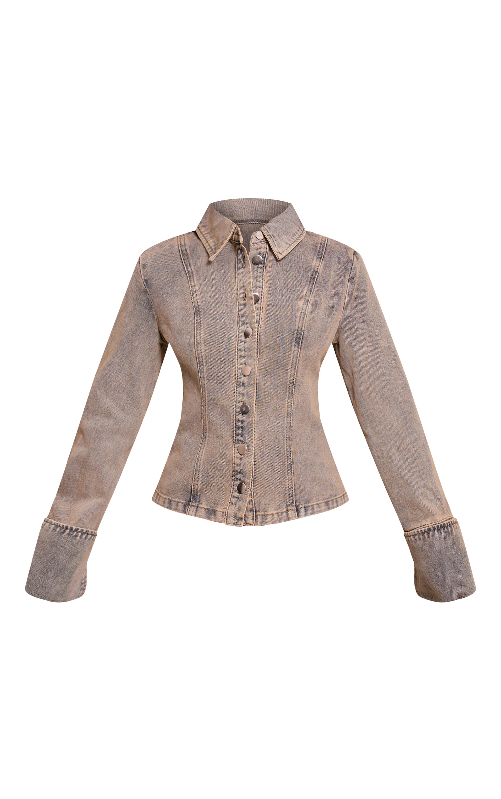 Petite Blue Vintage Wash Long Sleeve Fitted Denim Shirt image 5