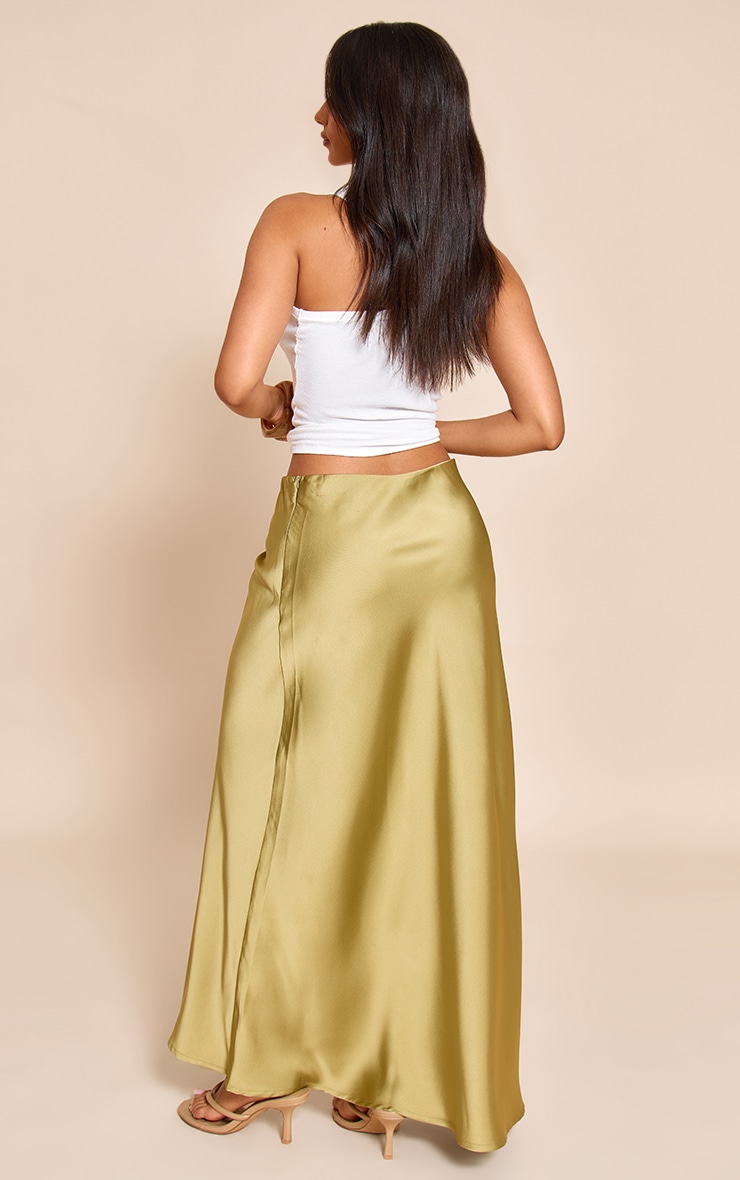 Petite Khaki Satin Flowy Maxi Skirt image 3