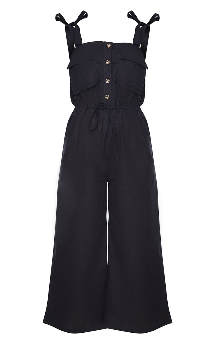 Black Tie Strap Pocket Detail Culotte Jumpsuit image 5