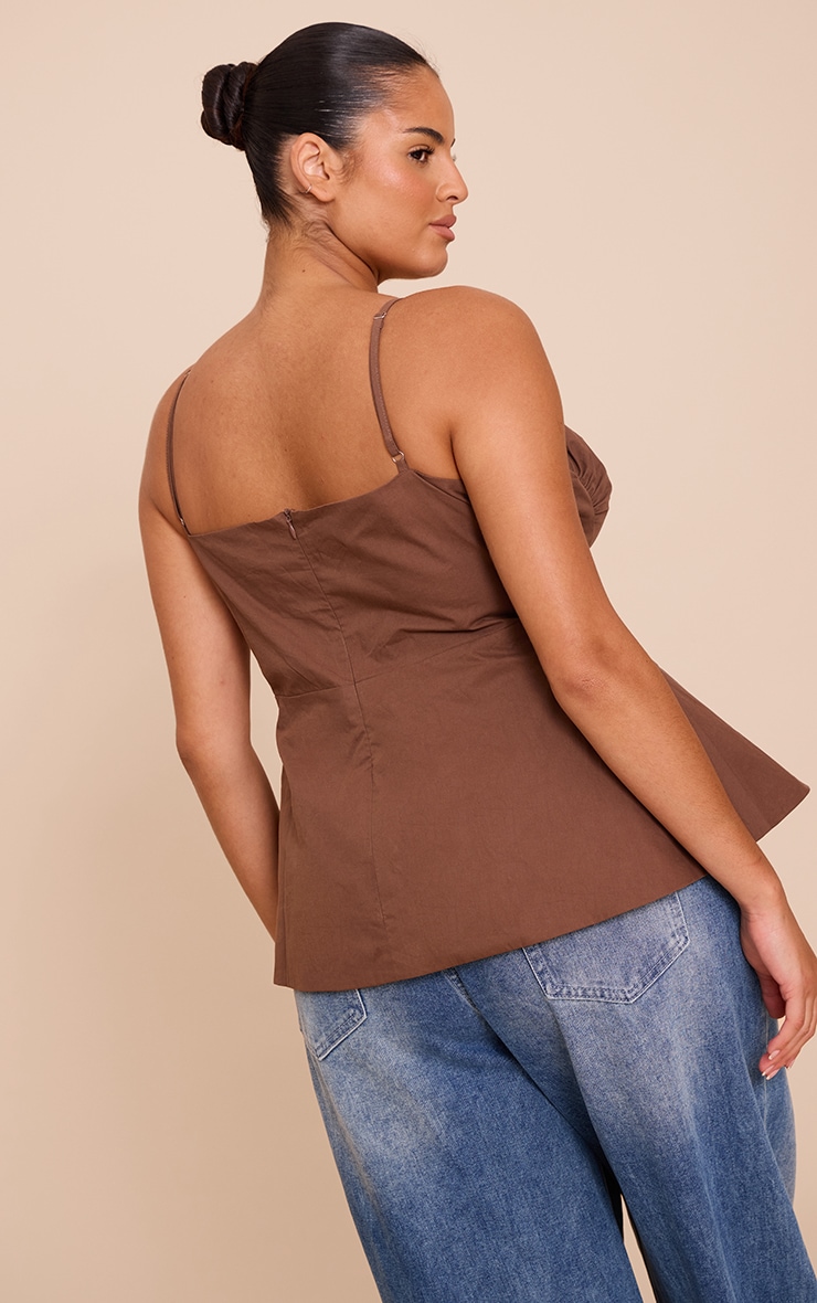 Plus Chocolate Cotton Strappy Peplum Cami Top image 2