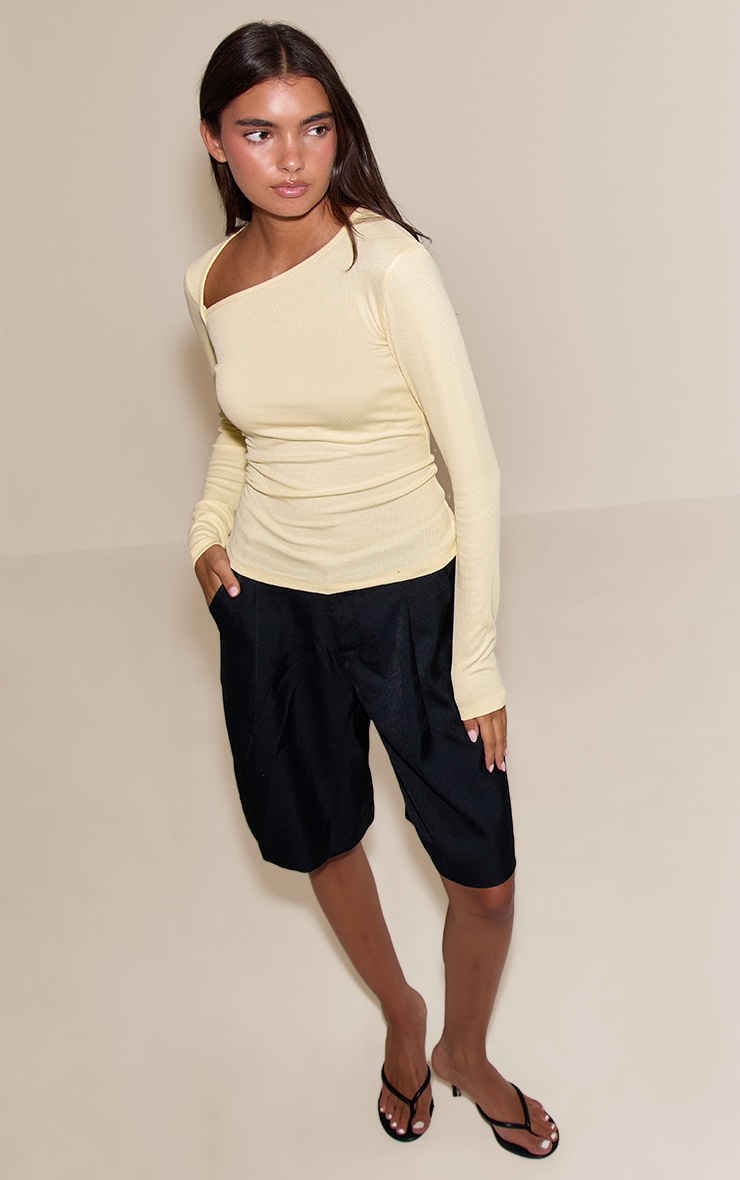 Buttermilk Soft Rib Asymmetric Detail Fitted Longline Top image 3