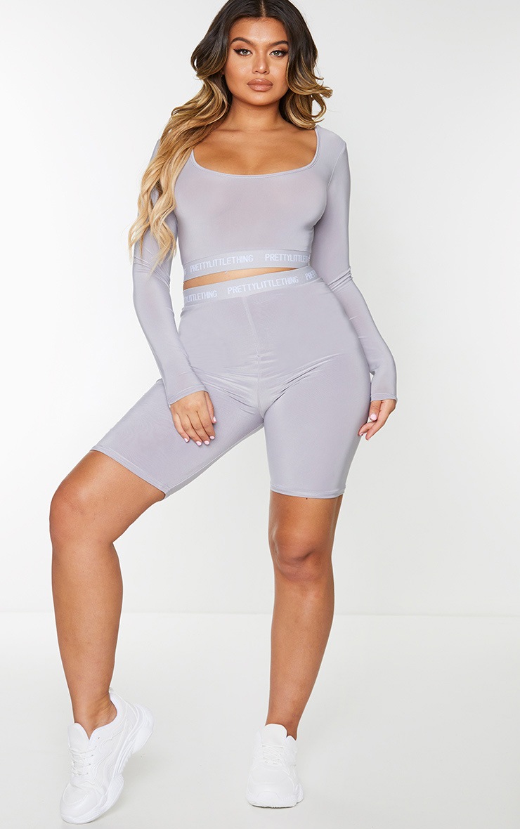 PRETTYLITTLETHING Grey Tape Slinky Bike Shorts