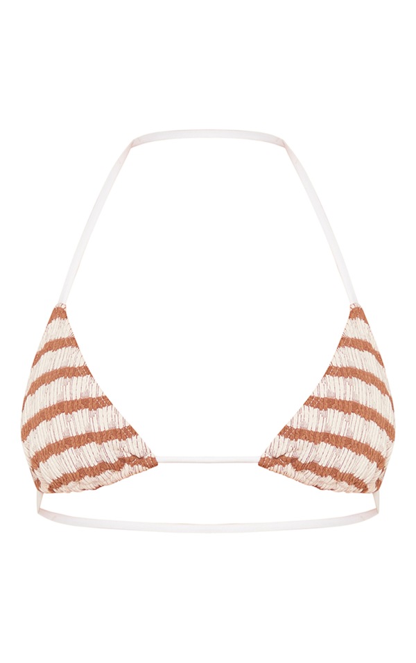 Rust Contrast Stripe Crinkle Triangle Bikini Top image 5