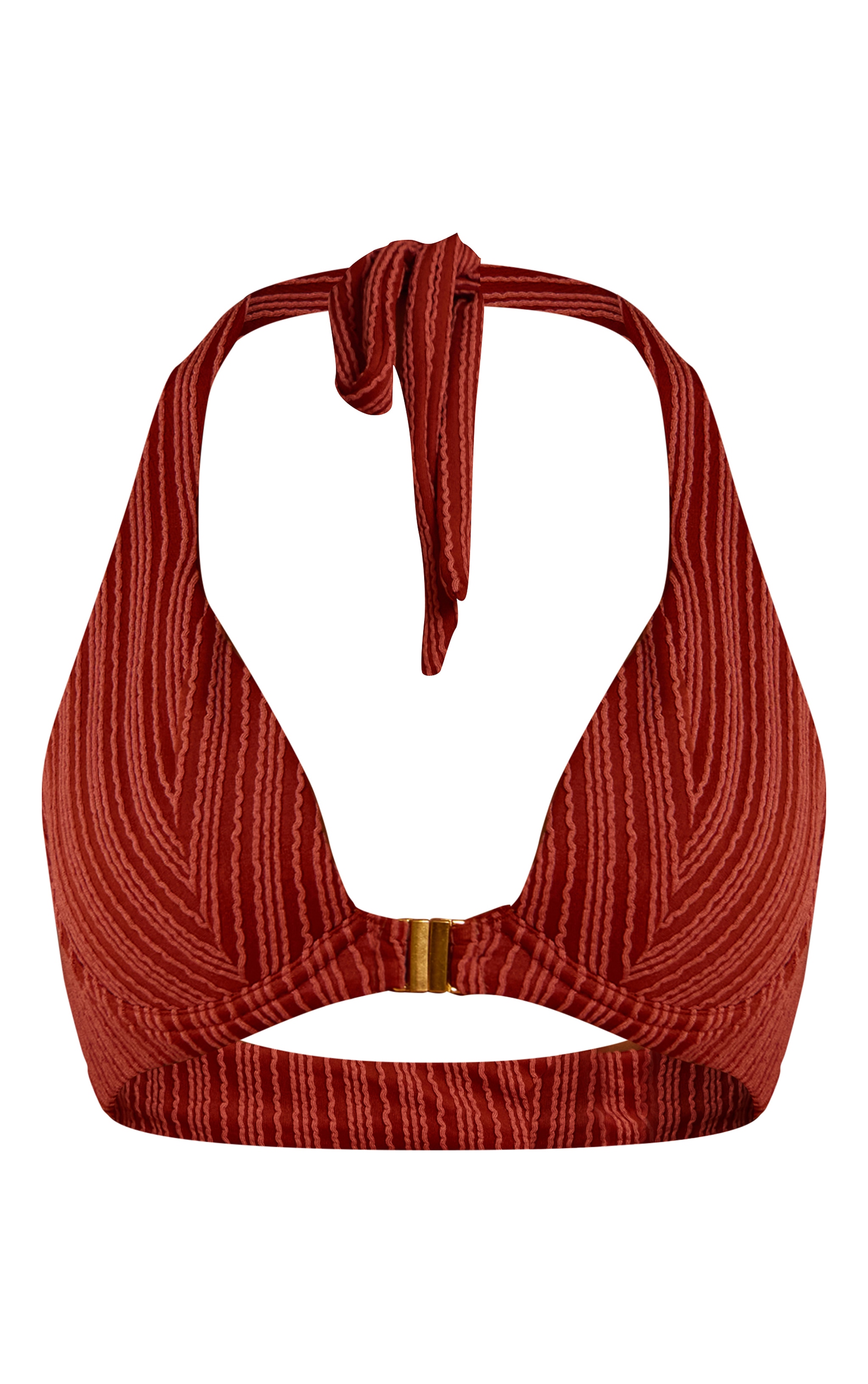 Rust Striped Textured Underwired Clasp Front Bikini Top image 5