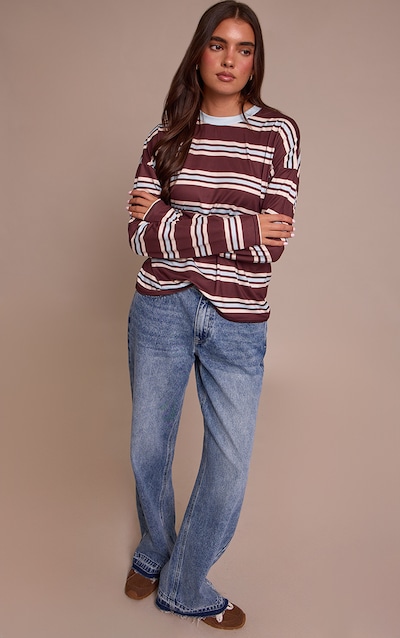 Mid Blue Released Hem Straight Leg Jeans