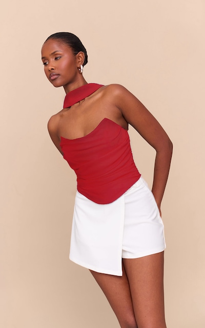 Tomato Red Scarf Detail Corset