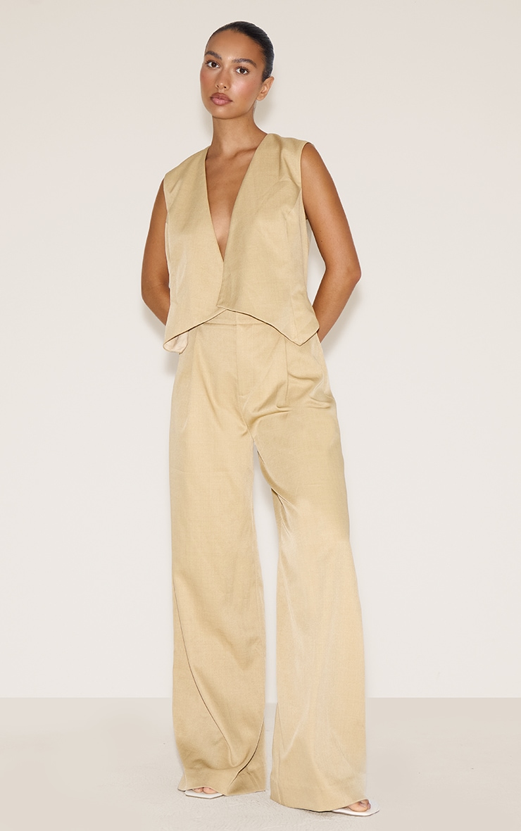 Camel Woven Tailored Asymmetric Vest Jumpsuit image 1
