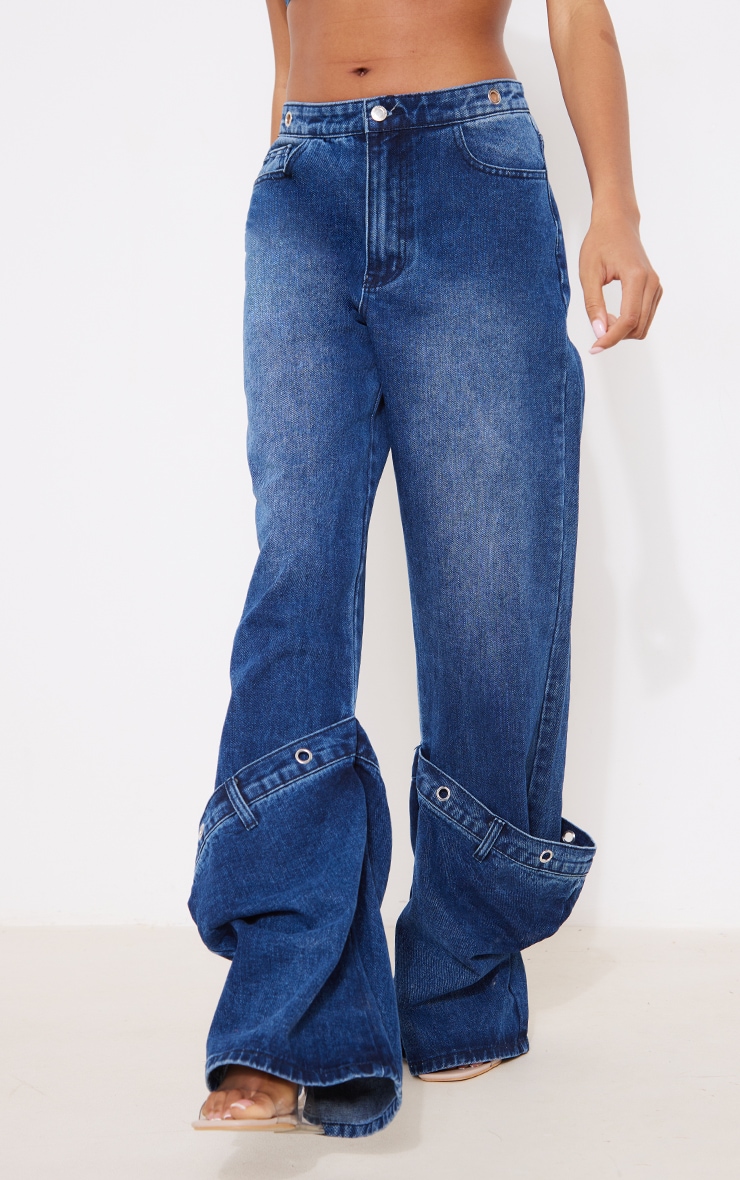 Dark Indigo Eyelet Detail Baggy Boyfriend Jeans image 2