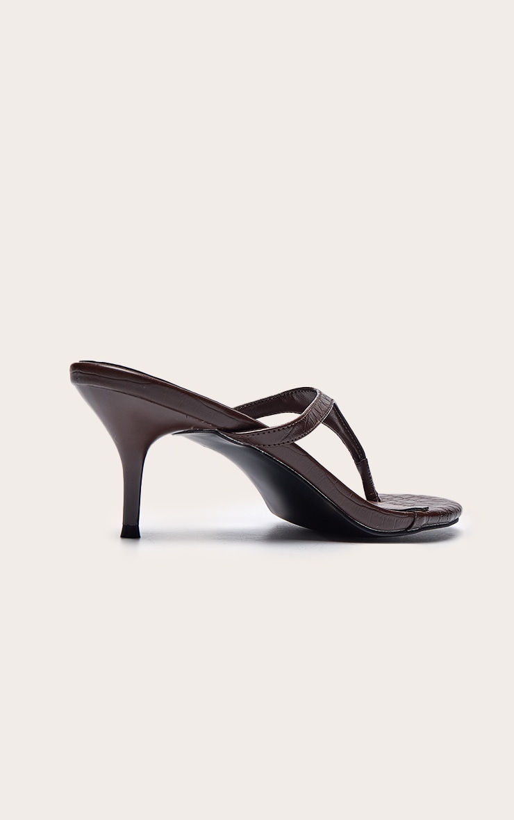 Chocolate Croc Pu High Vamp Toe Thong Low Heeled Mules image 4