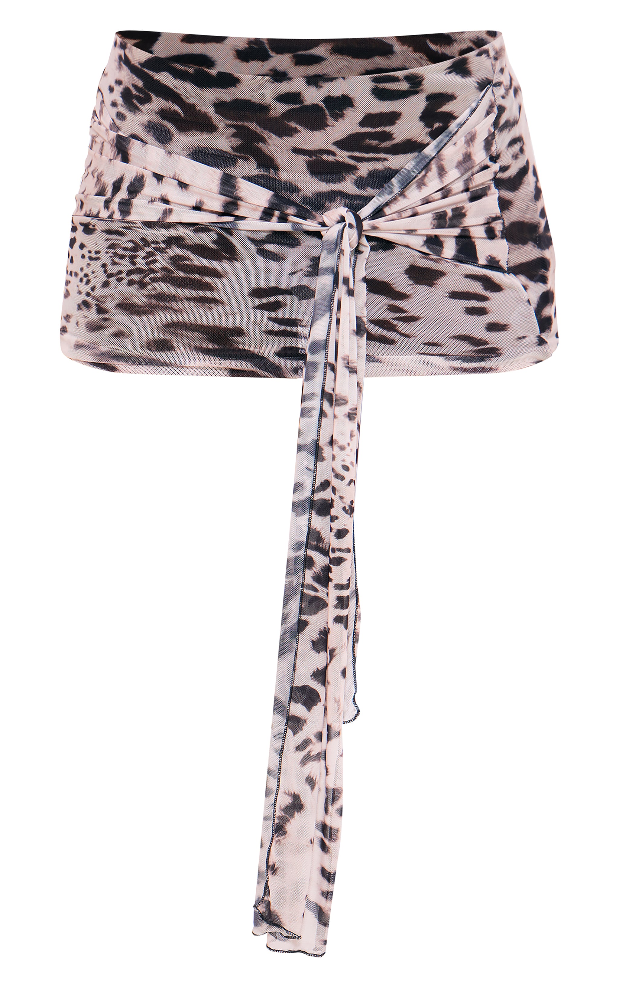 Leopard Printed Mesh Tie Front Knot Detail Mini Skirt image 1