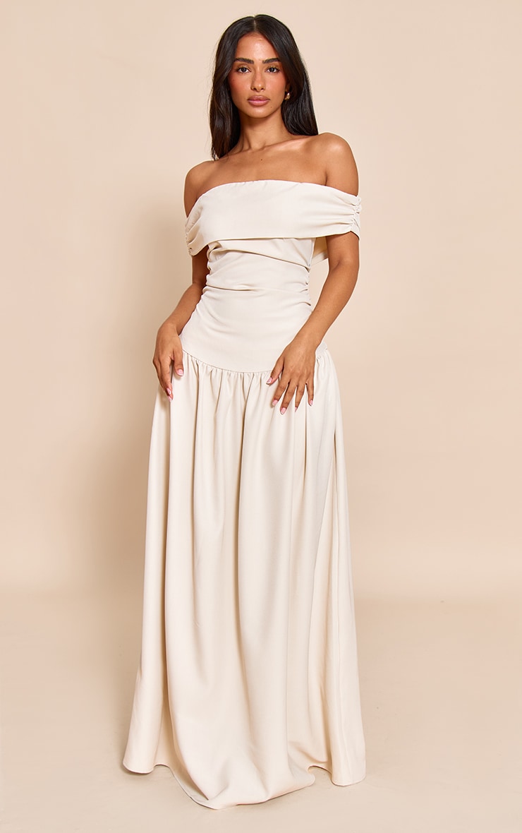 Petite Almond Off Shoulder Pleated Maxi Dress image 1