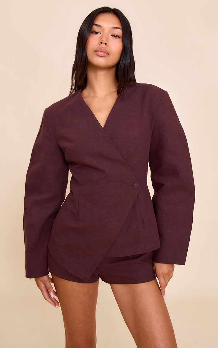 Mini short de tailleur en lin deluxe chocolat profond image 1