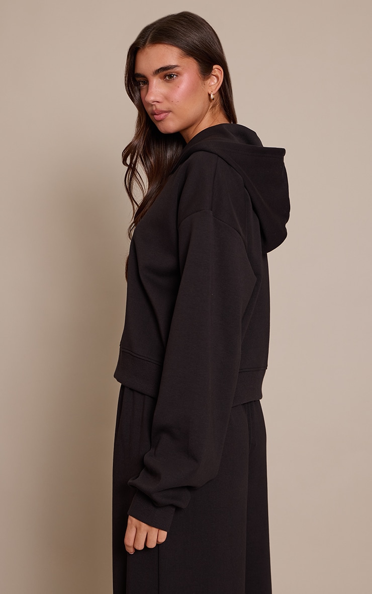 Black Interlock Cropped Zip Up Hoodie image 2