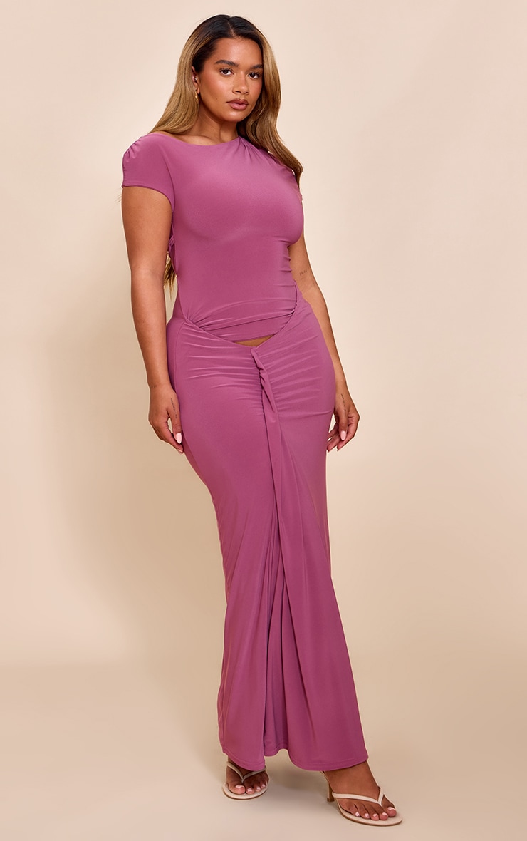 Shape Mauve Off Shoulder Lace Up Back Drape Detail Maxi Dress image 1