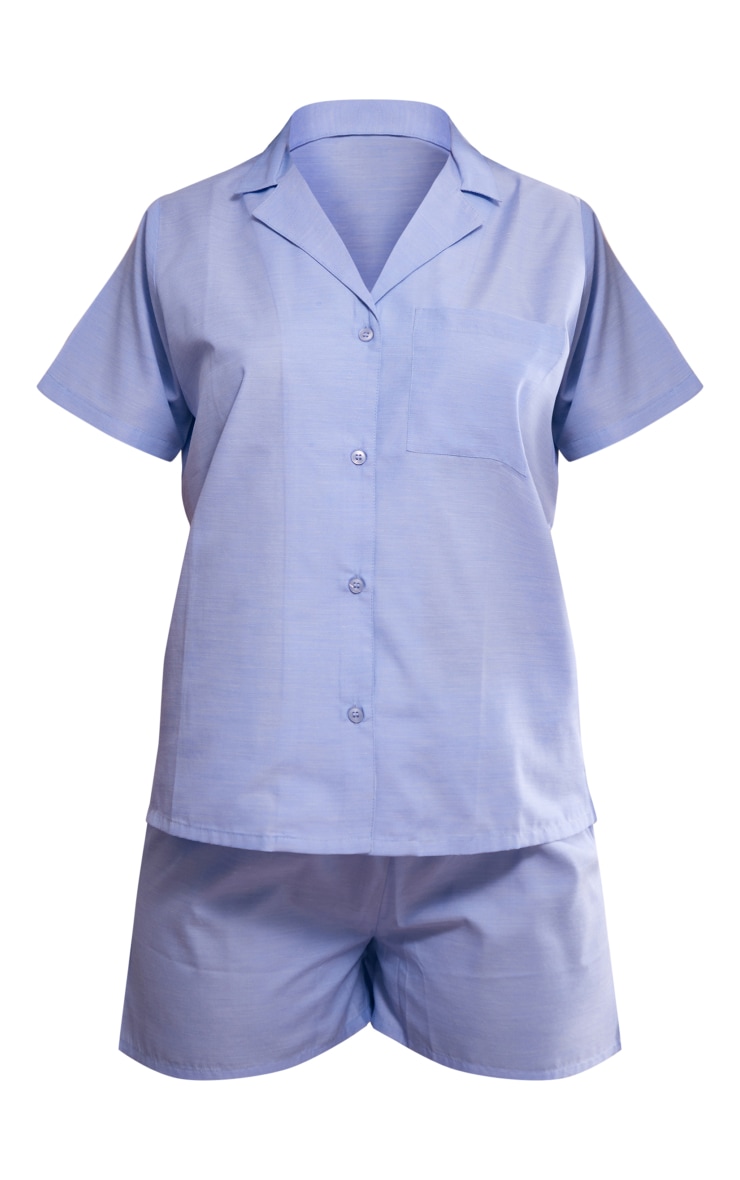 Blue Linen Look Short Pj Set image 1