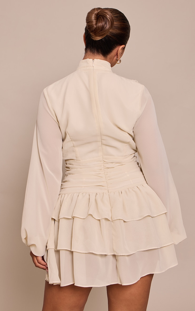 Shape Mini robe en mousseline de soie crème au beurre froncée à étages volantés image 2