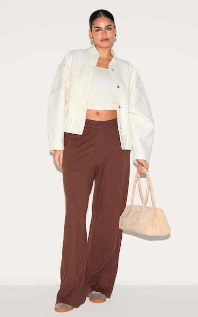 Plus Pantalon large basique en maille tricot chocolat