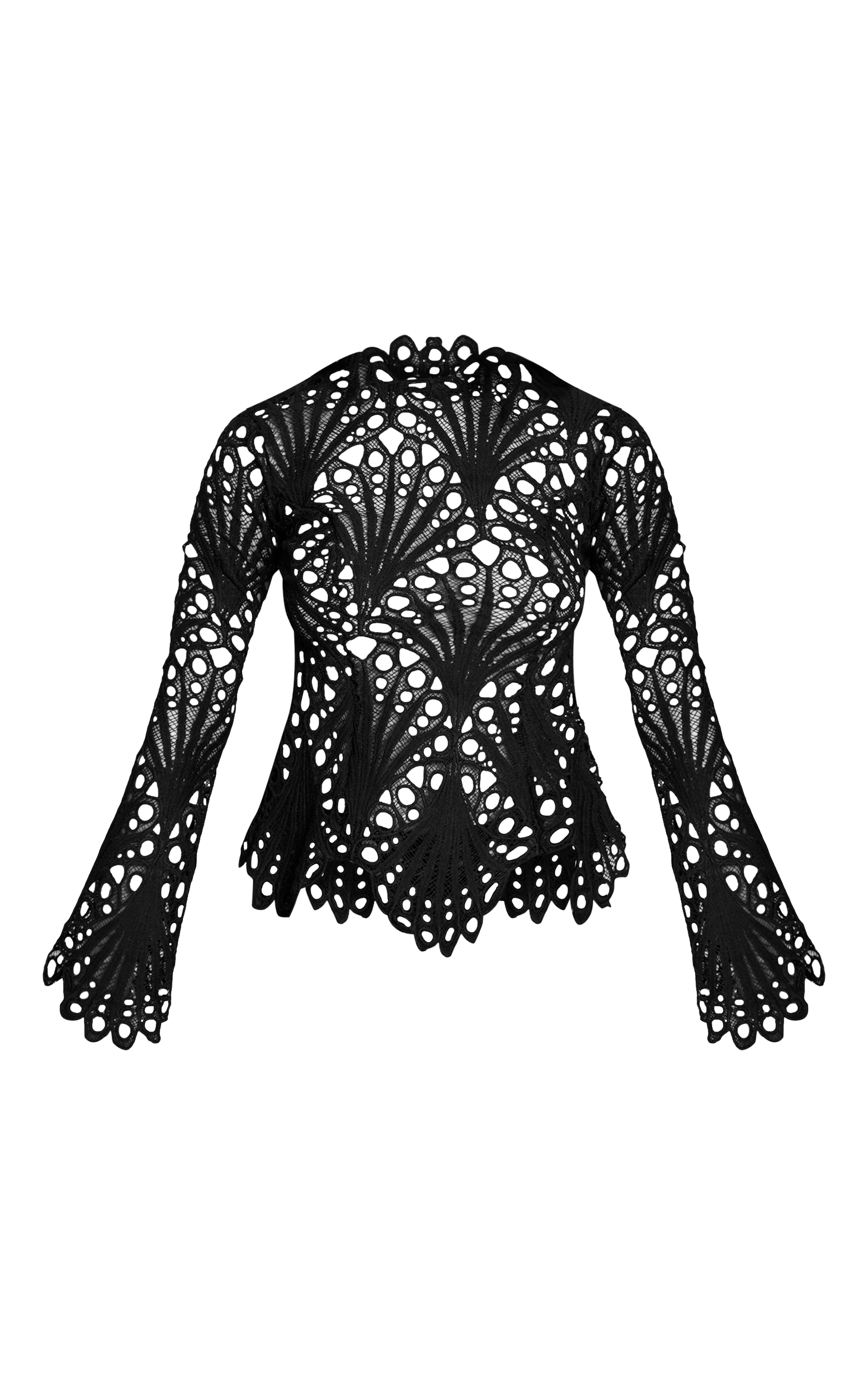 Chemise en dentelle noire fleurie à manches longues image 5