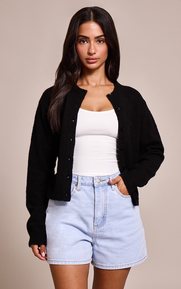Petite Black Knit Button Through Cardigan
