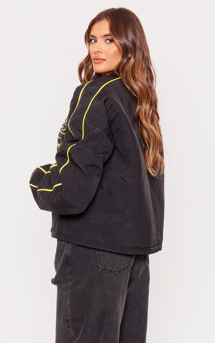 Black Contrast Oversized Slogan Zip Up Racer Bomber image 2